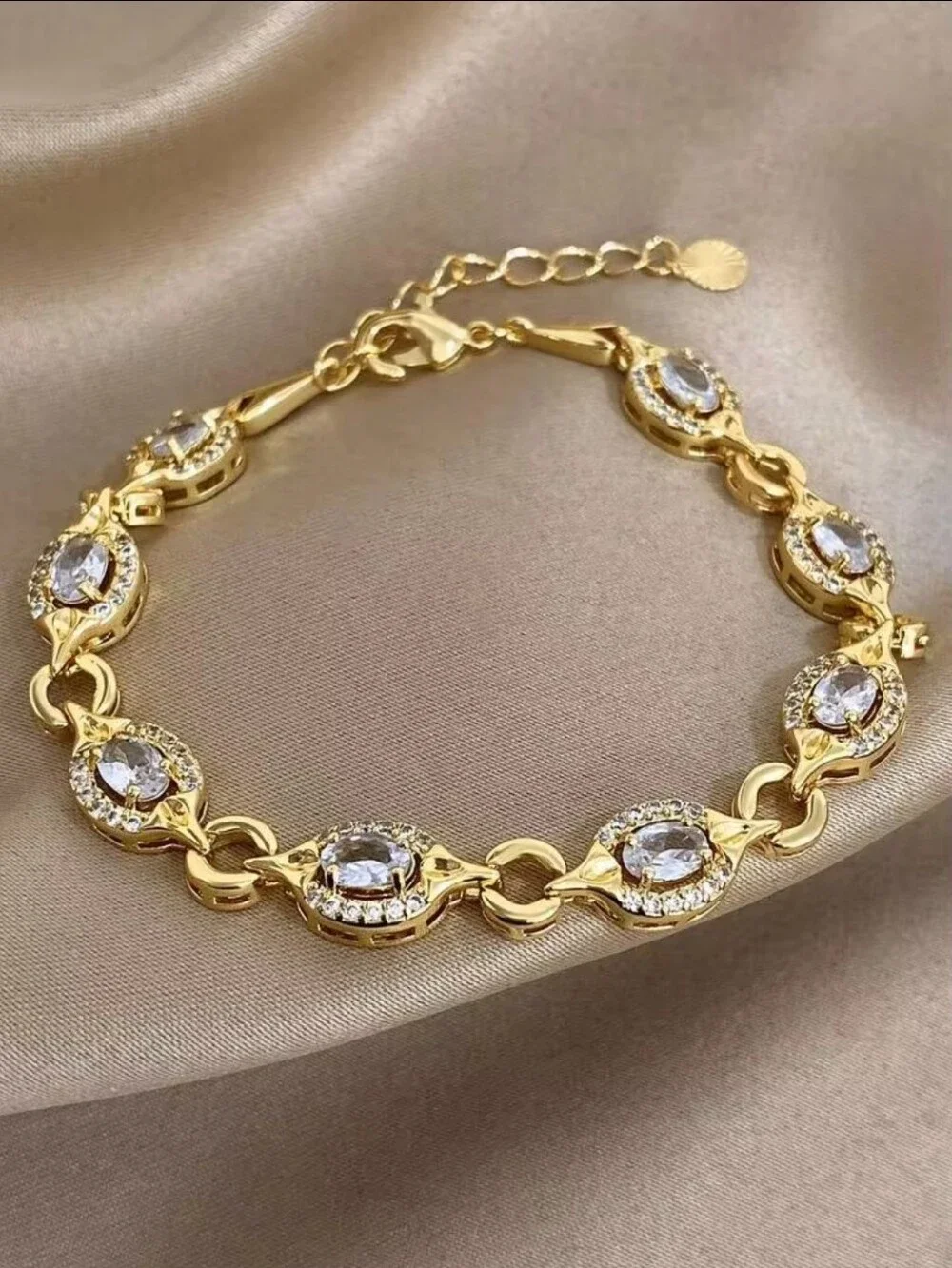 Multicolor Bracelet Light Blue Gem 1pc 18 K Real Gold Plated Anti-fading Luxury